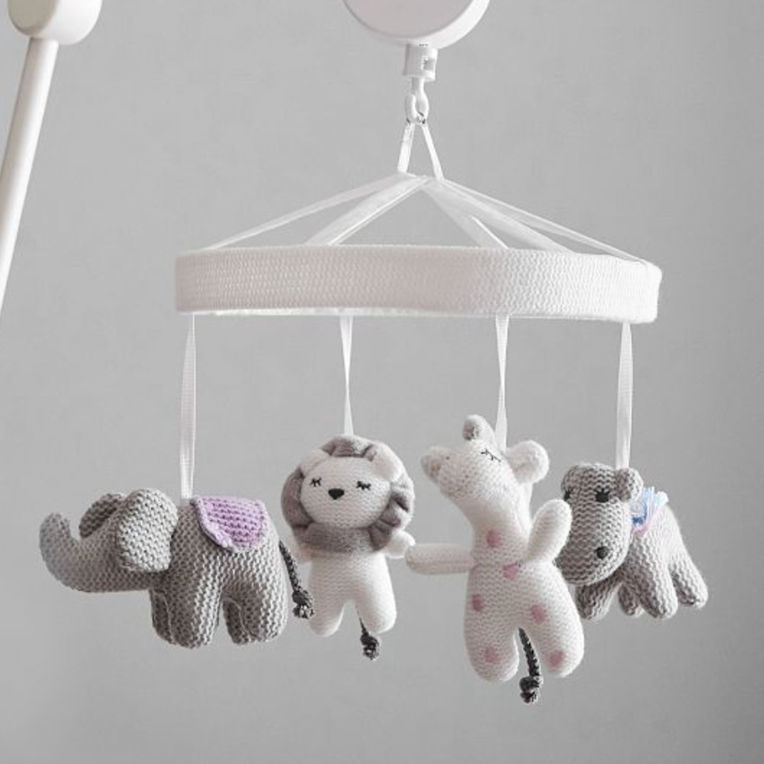 Pottery Barn Baby Knit Animal Friends Musical Crib Mobile White Nib Discontinued — image 2 of 8